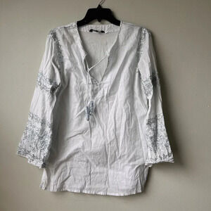 Karma Highway Womens Embroidered White Tunic Top Blouse  One Size‎